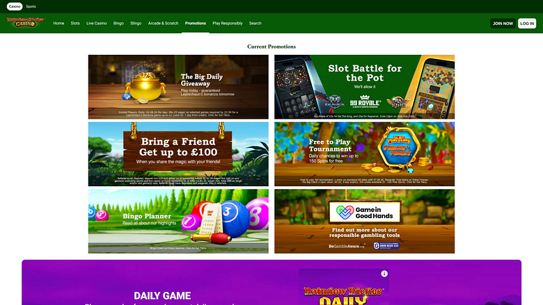 Promotions pour ordinateur de bureau du casino Rainbow Riches