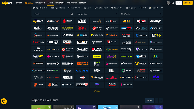 Sviluppatori di giochi desktop Rajabets Casino