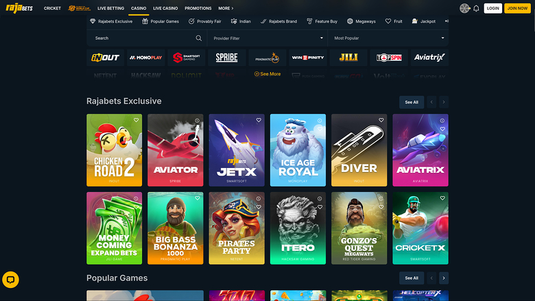 Giochi desktop del casinò Rajabets