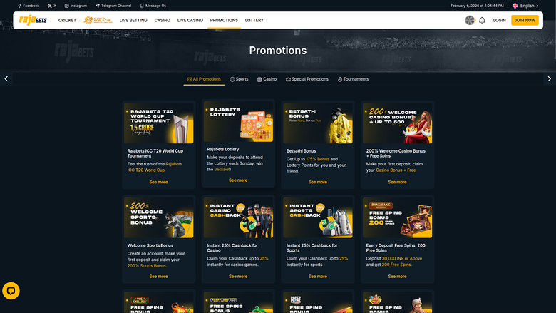 Promozioni desktop del casinò Rajabets