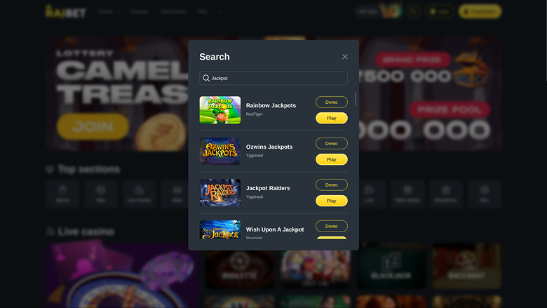 RajBet Casino Desktop Jackpot