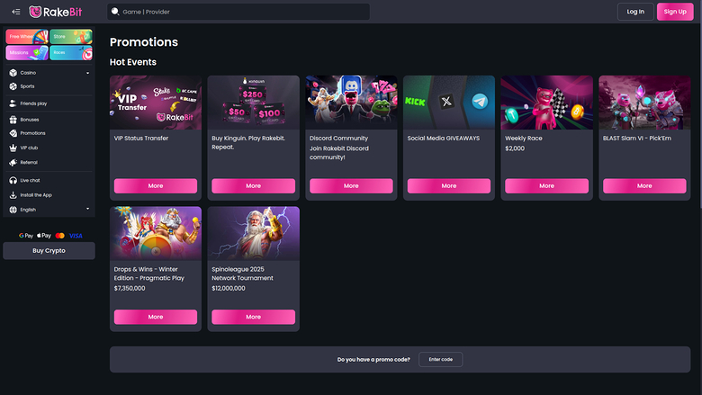 Promotions RakeBit Casino sur ordinateur