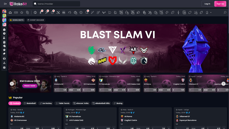 Sports de casino RakeBit sur ordinateur