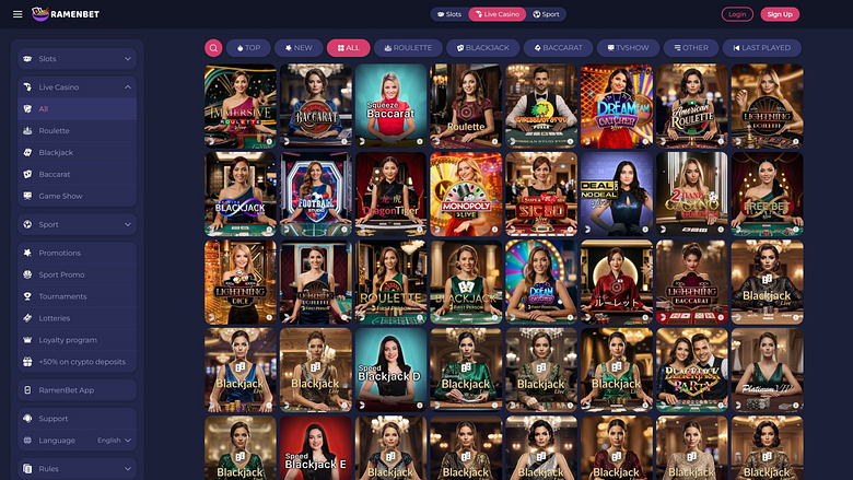 Crupier en Vivo de RamenBet Casino para Escritorio