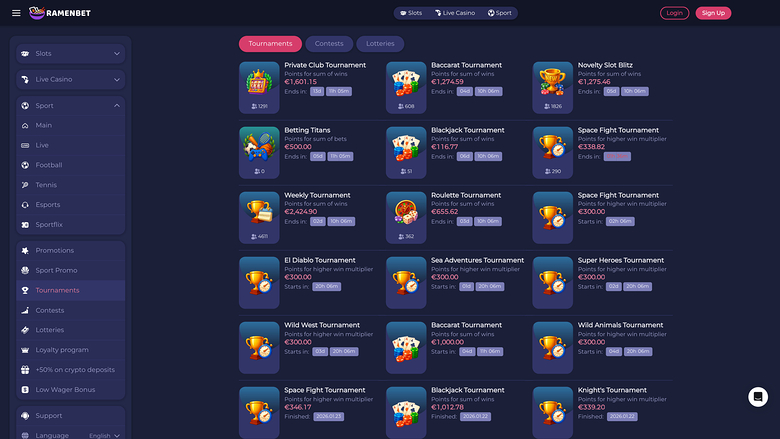Tournois de casino RamenBet sur ordinateur