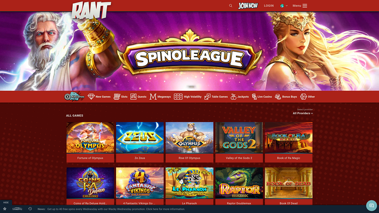 Homepage desktop di Rant Casino