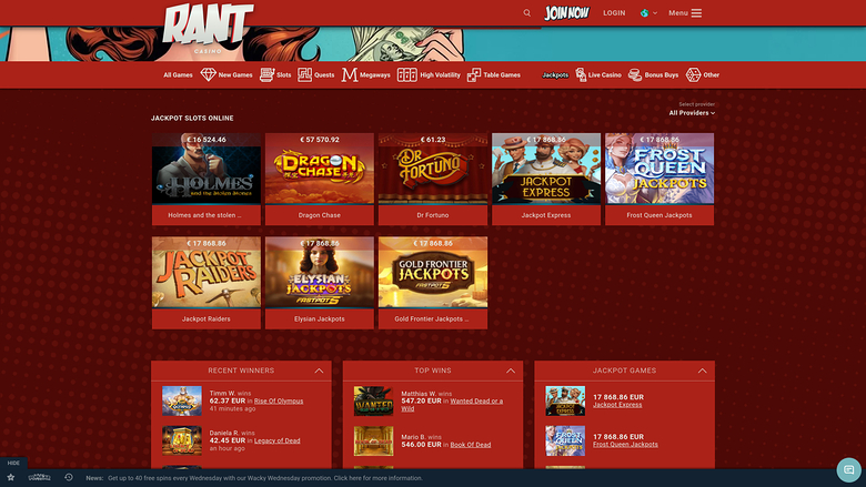 Jackpot desktop del casinò Rant
