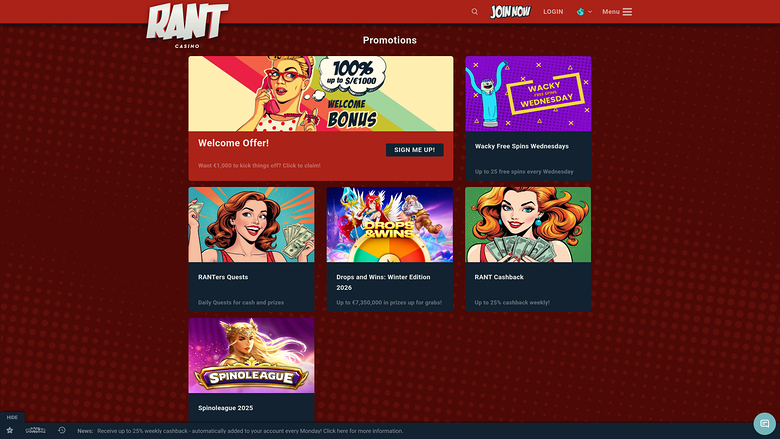 Promozioni desktop di Rant Casino