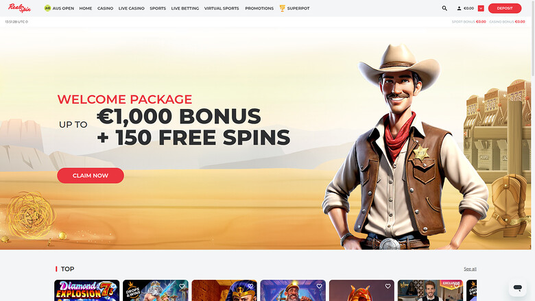 Home page desktop del casinò RealSpin