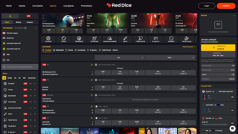 Red Dice Casino Sports sur ordinateur