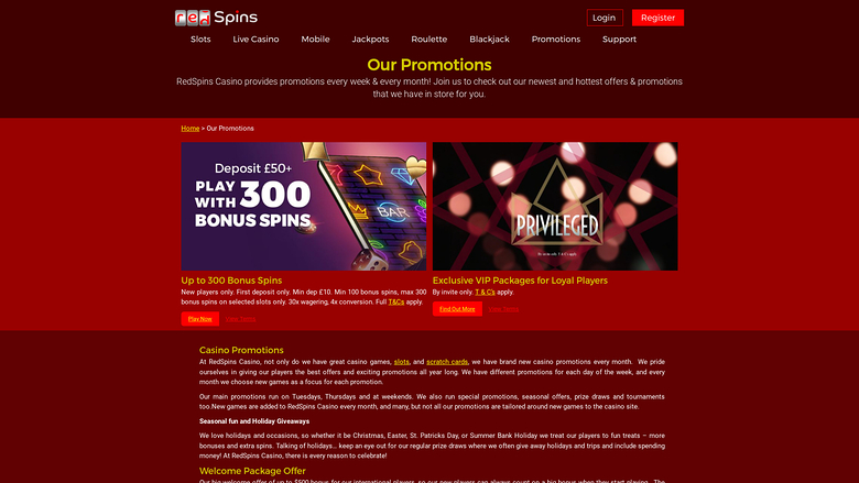 Promotions pour ordinateur de bureau du casino Red Spins