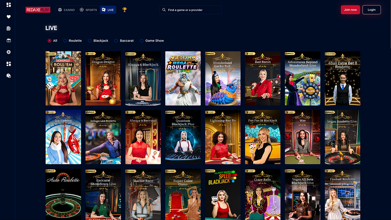 RedAxePlay Casino Desktop Live-Dealer