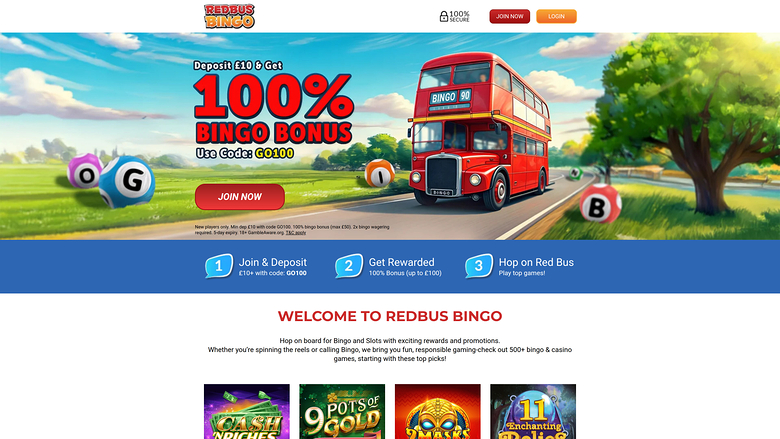 Pagina iniziale desktop di Redbus Bingo