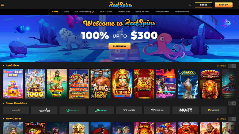 Pagina iniziale desktop di ReefSpins Casino