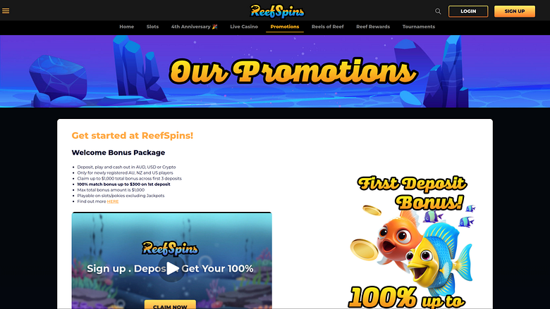 Promozioni desktop del casinò ReefSpins