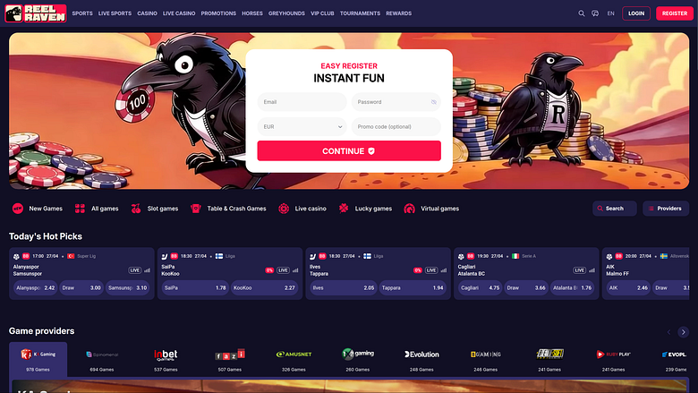 Домашняя страница казино ReelRaven для настольных компьютеров