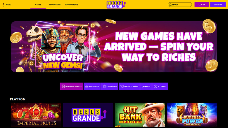 Reels Grande Casino Homepage Desktop
