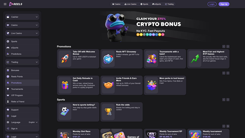 Акции казино Reels.io для настольных компьютеров