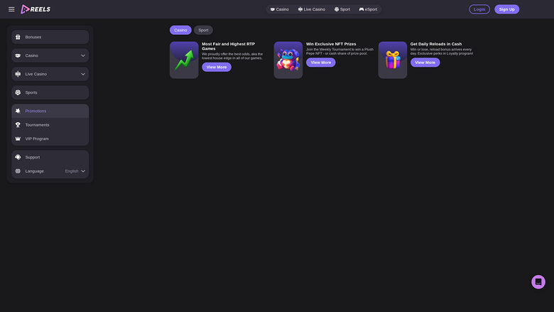 Promotions du casino Reels.io sur ordinateur