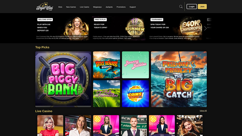Regal Wins Casino Homepage