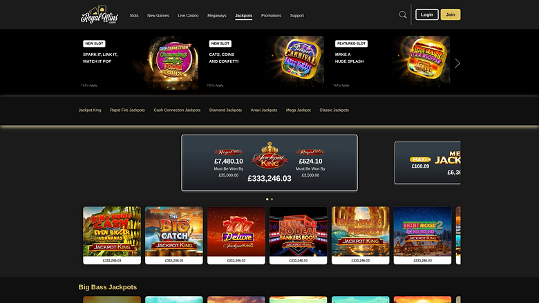Jackpot-Seite von Regal Wins Casino