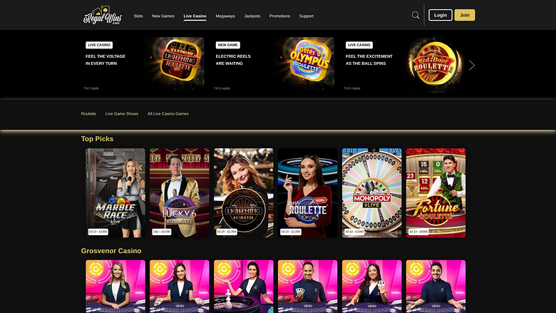 Regal Wins Casino Live-Dealer-Seite
