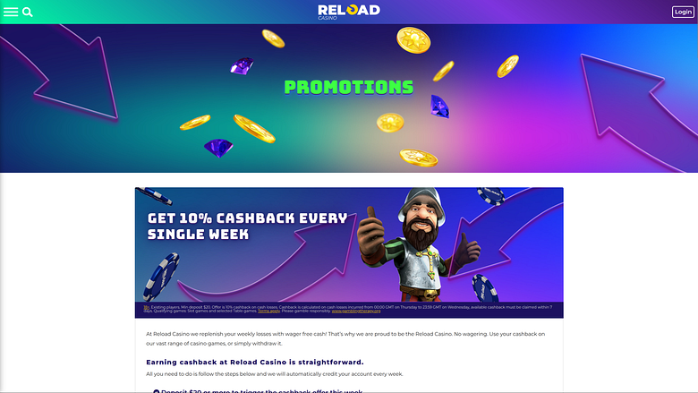 Promoções do Reload Casino para computador