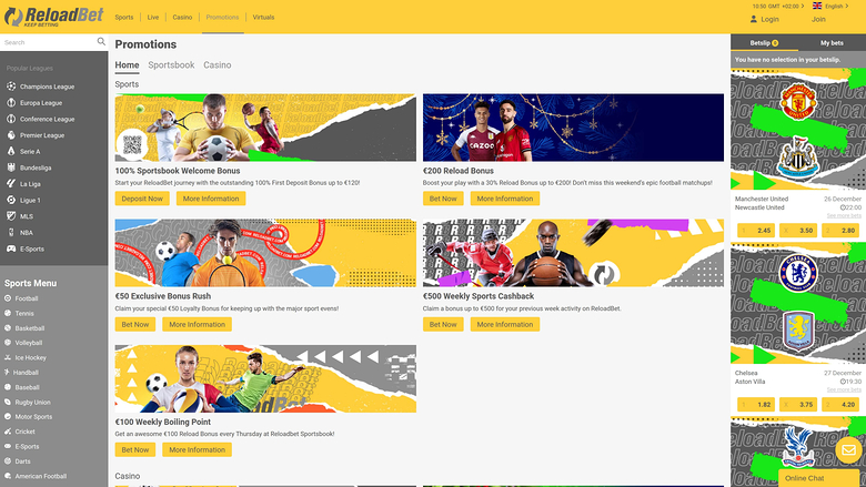 Promociones de escritorio del casino ReloadBet