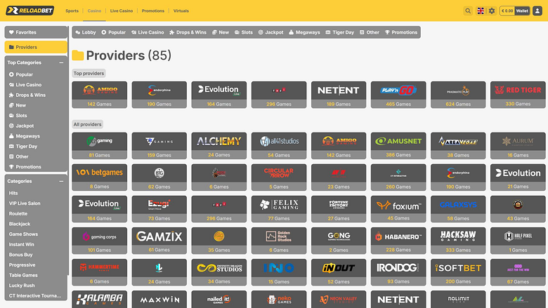 ReloadBet Casino Desktop Game Developers