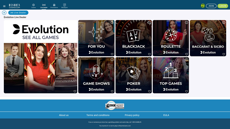 Casino Resorts avec croupier en direct sur ordinateur