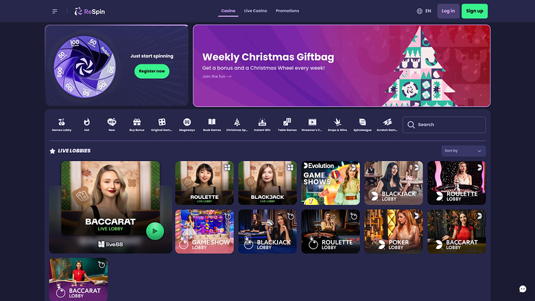 ReSpin Casino sur ordinateur avec croupier en direct