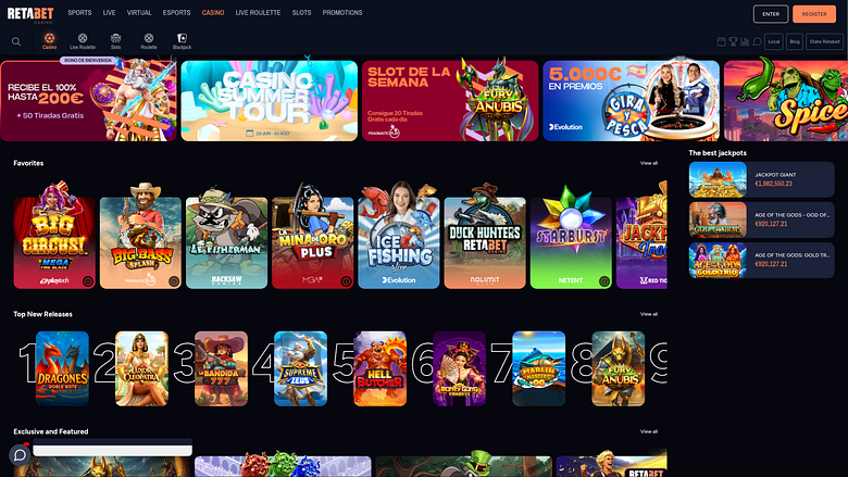 RetaBet Desktop Homepage