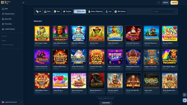 Capture d'écran de la page Bonus-buy du casino Reveryplay