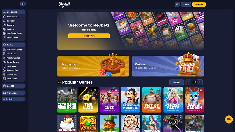 Page d'accueil du casino ReyBets