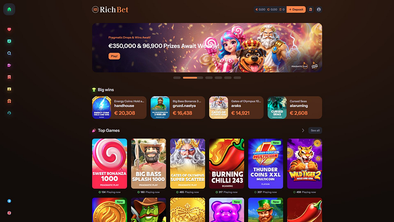 Page d'accueil du casino RichBet pour ordinateur