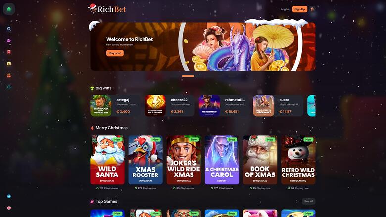 Página de inicio del casino RichBet para escritorio