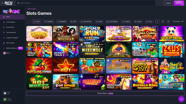 Juegos de escritorio de RichPrize Casino