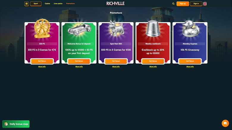 Promoções do Cassino Richville para computador