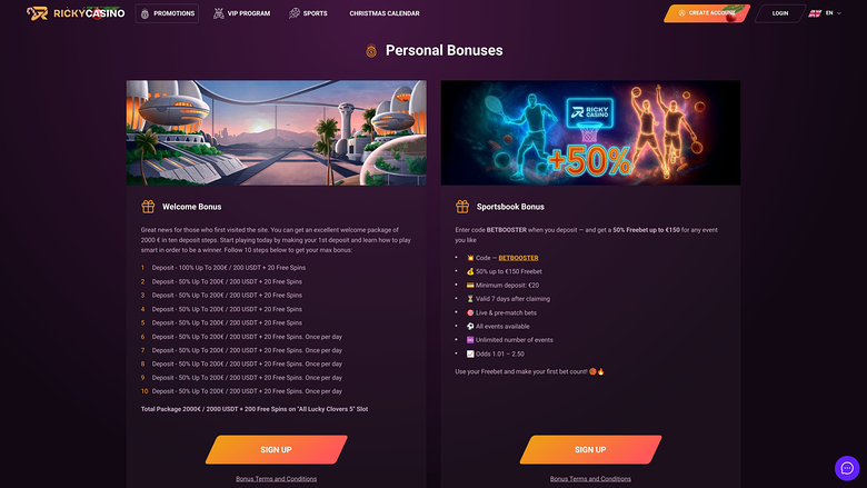 Promotions Ricky Casino sur ordinateur