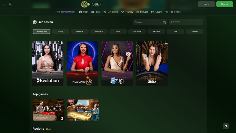 Casino RioBet sur ordinateur avec croupier en direct