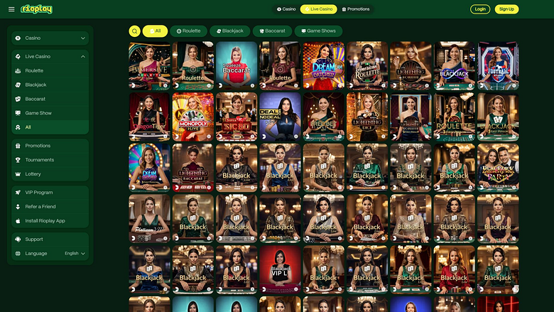 Casino Rioplay pour ordinateur avec croupier en direct