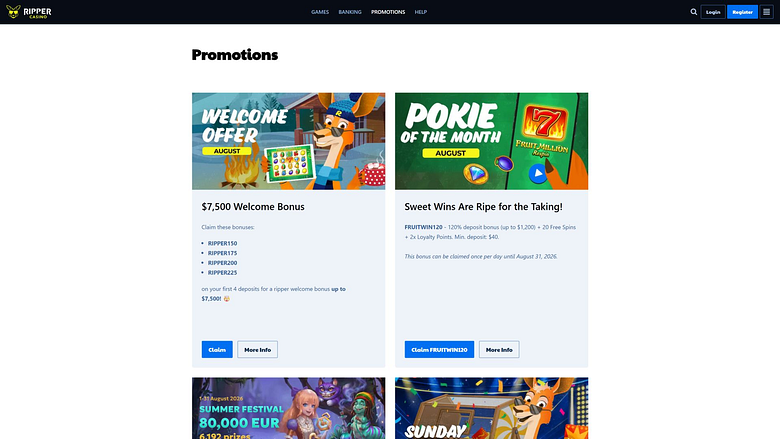 Ripper Casino Desktop Promotions