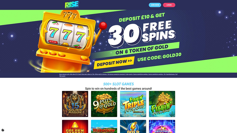 Rise Casino Desktop Homepage