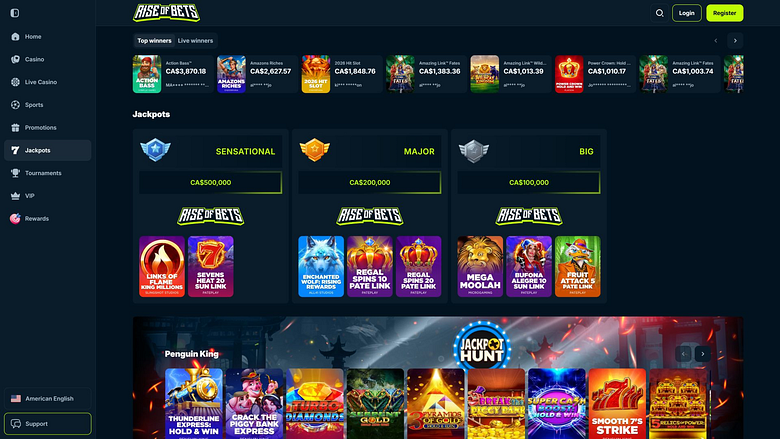 Rise of Bets Casino Desktop Jackpot