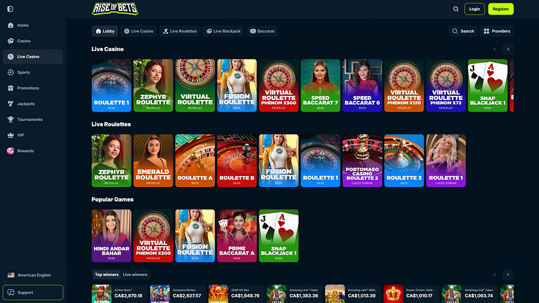 Live-Dealer von Rise of Bets Casino Desktop