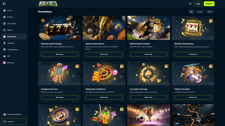 Rise of Bets Casino Desktop-Aktionen
