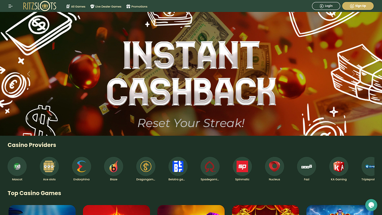 Ritz Slots Casino Desktop Homepage