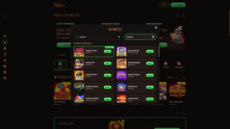 Jackpot de bureau du casino Ritzo