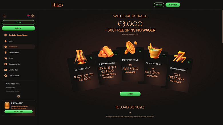 Promotions sur ordinateur du casino Ritzo