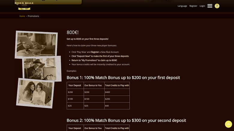 Promotions pour ordinateur de bureau du casino Riverbelle